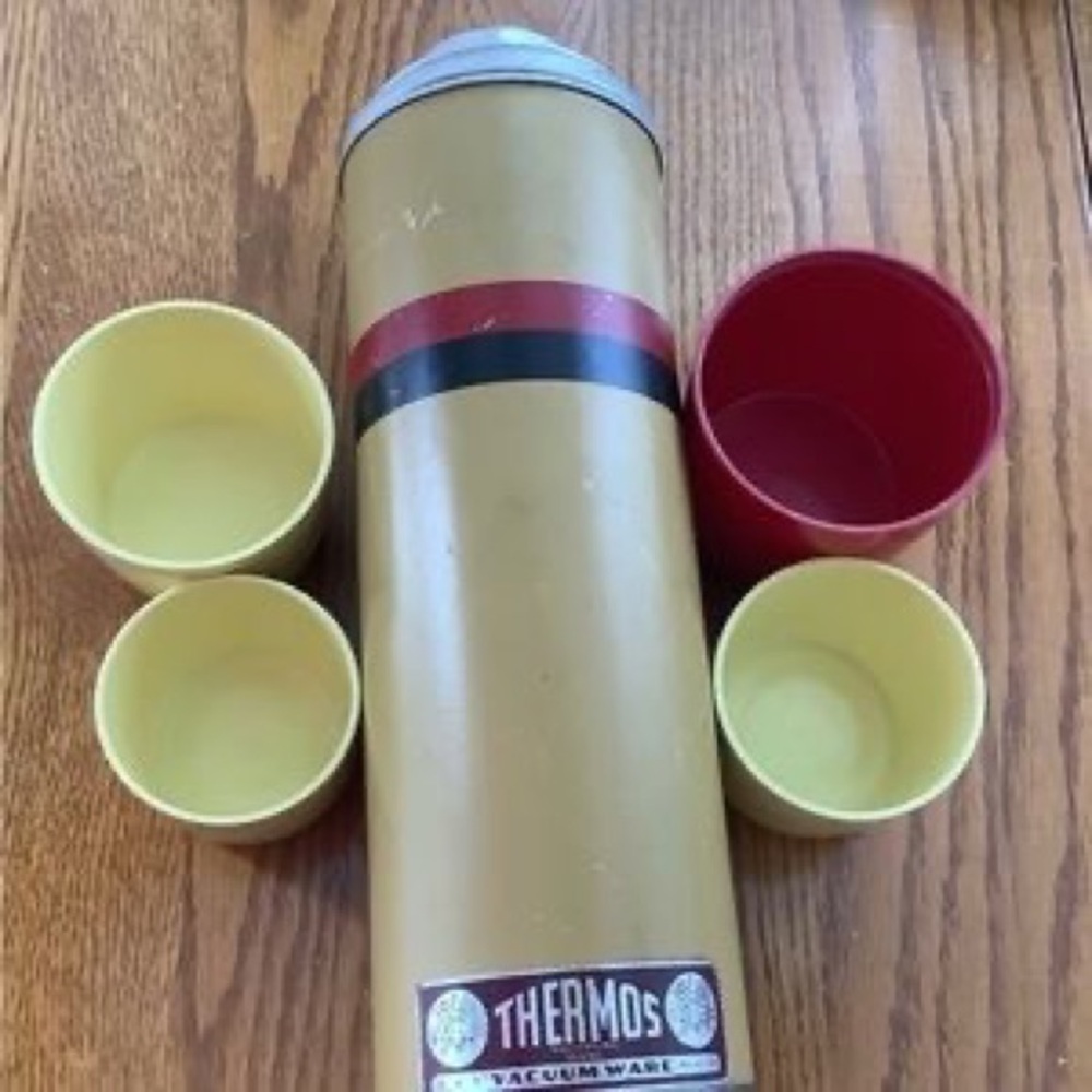 Thermos yellow with red and black stripe insulated bottle - Picture 2 of 6